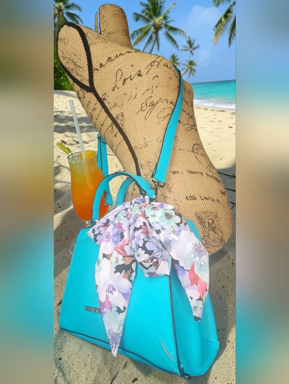 Steve Madden Breese Crossbody Bag In Turquoise Hue With Floral Scarf NWOT - Picture 10 of 16